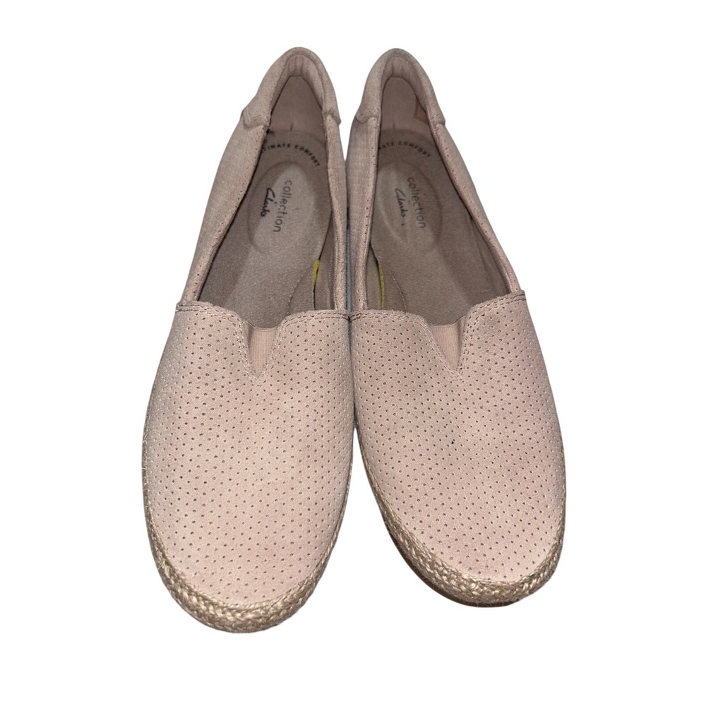 Clarks Collection Women 8.5 M Blush Pink Perforated Suede‎ Espadrille Flats